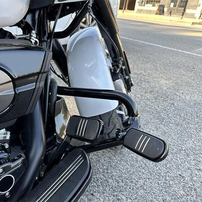 SLMOTO Streamliner Footpegs+Short Angled Adjustable Highway Peg Mount Kit Fits for Street Glide Road King Electra Glide with 1.25" Engine Guard 1 1/4 Highway Bar Black - color: Black