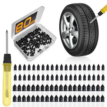 80pcs Tire Plugs Kit, Tire Repair Rubber Nails, Self-Service Vacuum Tyre Screws (40S+40L) Fast Repair Quick Puncture Tools with a Box, Double-ended Screwdriver, for Car Motorcycle Truck Tractor ATV