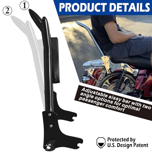 Adjustable Trident Black 27” Detachable Backrest Sissy Bar Passenger Quick Release Fits for Harley Touring Road King Electra Glide Street Glide FLHR FLHX FLHT FLTR 1997-2008 1/1/2” Tubing (Black) - color: 97-08 Black-T