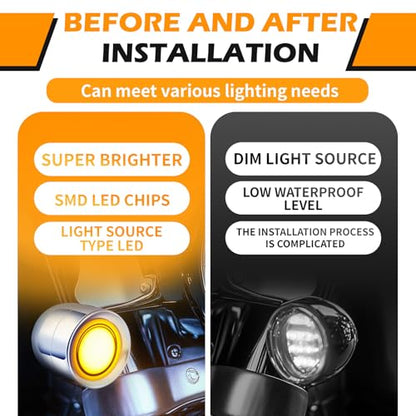 DREAMIZER Motorcycle Led Turn Signal Lights 2pcs,Bullet Blinker Motorcycle Front Rear Brake Light Universal Compatible with Harley Honda Suzuki Triumph Yamaha Bobber Cafe Racer Chopper - color: A-Rear/Chrome shell + yellow-red light