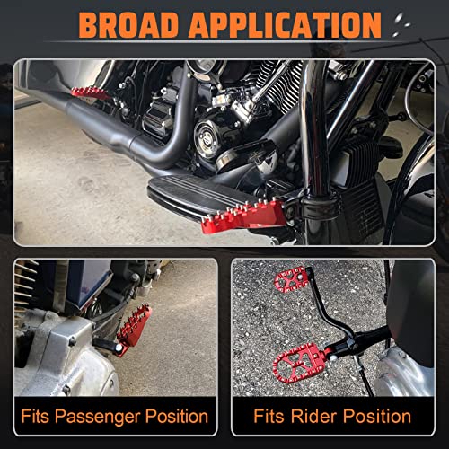 StarknightMT CNC Wide Fat Footpegs 360° Roating MX Foot Pegs Chopper Bobber Style Compatible with Dyna Fatboy Sportster Iron 883 (Red) - color: Red