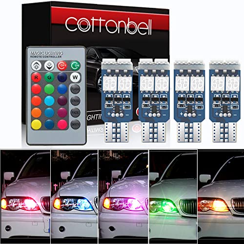 Cottonbell 194 W5W 168 RGB T10 LED Light Bulb with Remote Control Atmosphere Lights for Car Interior/Map/Dome/Door/License Plate Light Courtesy Lights 4-Pack - size: T10 4 PACK