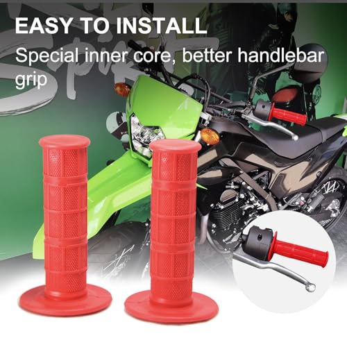 Chiallco 7/8" Motorcycle Hand Grips Dirt Bike Grips for CRF YZF WRF KXF KLX Pit-Bike, Soft Rubber Hand Handlebar Grip,Black - color: Red