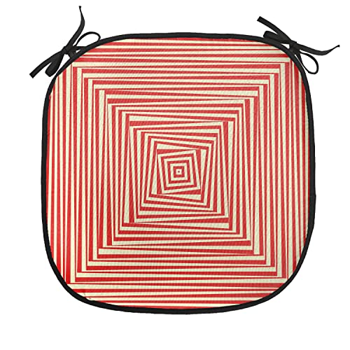 Lunarable Psychedelic Chair Cushion Pad, Hypnotic Maze Twisty Optical Theme Dizzy Pattern Trance Abstract, Seat Padding for Kitchen & Patio with Anti-Slip Backing, 16"x16", Pale Yellow Vermilion - color: Pale Yellow Vermilion, size: Pack of 1