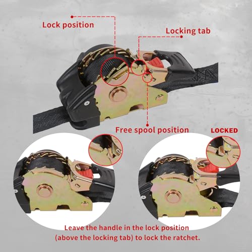 4 Pack Retractable Ratchet Straps (2" × 10'), 3000LBS Break Strength Self Retracting Ratchet Straps Heavy Duty Retractable Tie Down Straps for Motorcycle, Trailers, Boats, ATVs, UTVs - style: 2in x 10ft (Pack of 4)
