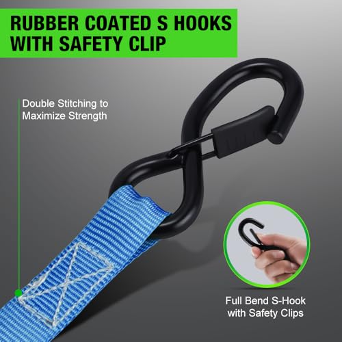 Retractable Ratchet Straps (4-Pack) - 1 Inch x 10 Feet (1,650lb Break Strength) - Heavy Duty Auto Self Retracting Tie Down Straps for Motorcycle, ATV, UTV, Truck, Cargo Trailer - Blue - color: Blue