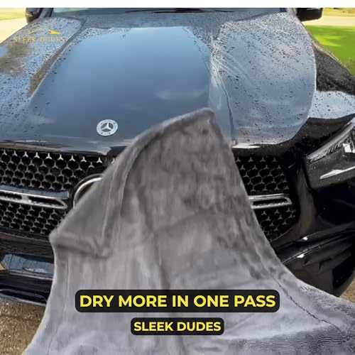 Sleek Max Dry 2000GSM Car Drying Towel 20x31, Black | Ultra-plush twist-loop microfiber, maximum absorption, paint-safe, double-sided, for cars, trucks, SUVs & full-vehicle drying - color: Black