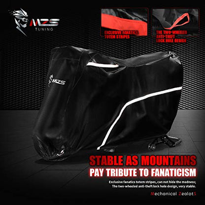 MZS Motorcycle Cover - All Season Weather Outdoor Waterproof Protection fits up to 96 inch XL Compatible Sport Bikes Cruiser - Tear Scratch Wind Proof Sunblock Vents Night Reflective Buckle - size: X-Large 96 inches