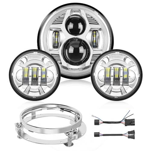 Nilight 7 Inch Motorcycle LED Headlight 4.5 Inch Fog Lights Auxiliary DOT Kit Compatible with Harley Davidson Electra Street Glide Fat Boy Road King Heritage Softail CVO, Chrome - color: 7Inch Headlight +4.5Inch Fog Lights Chrome