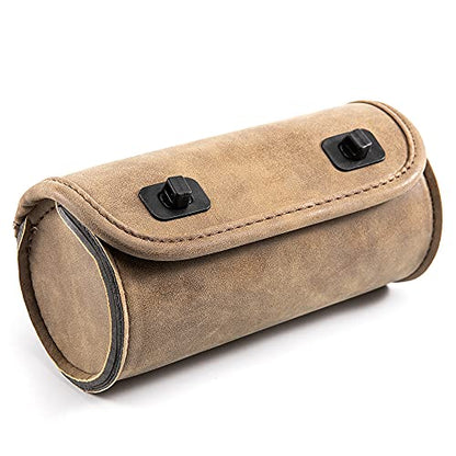 Mini Motorcycle Handlebar Bag Saddlebag Roll Tool Bag for Cafe Racer Bobber Chopper Storage pouch (Brown) - color: Brown