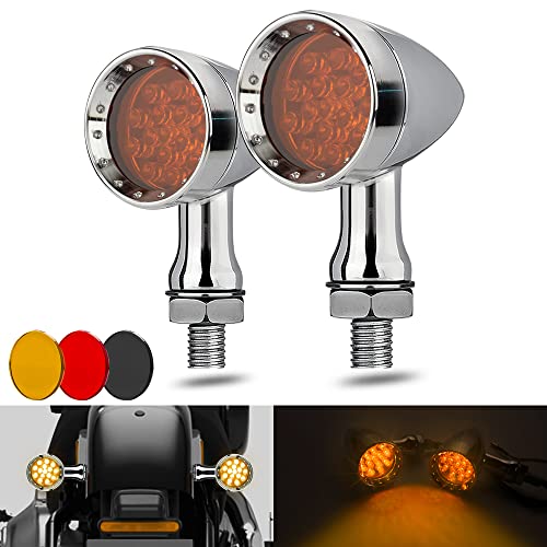 Motorcycle Turn Signals LED Bullet Front Rear Indicator Lights Universal Compatible for Harley Davidson Cruiser Iron Softail Street Bike Honda Shadow Yamaha Chopper Bobber Cafe Racer(Chrome/Amber-B) - color: Chrome/Amber-B