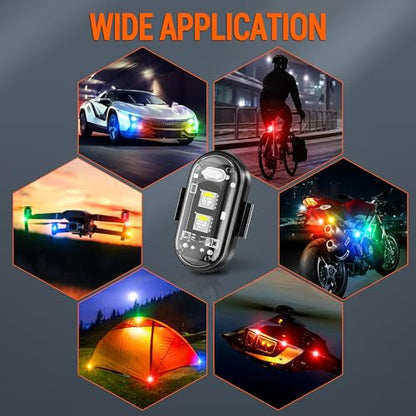Wireless LED Strobe Lights Remote Control, 8 Colors USB Charing Waterproof Anti-Collision Flashing Emergency Warning Lights for Car Motorcycle Drone Aircraft Bike 16PCS - color: 16pods