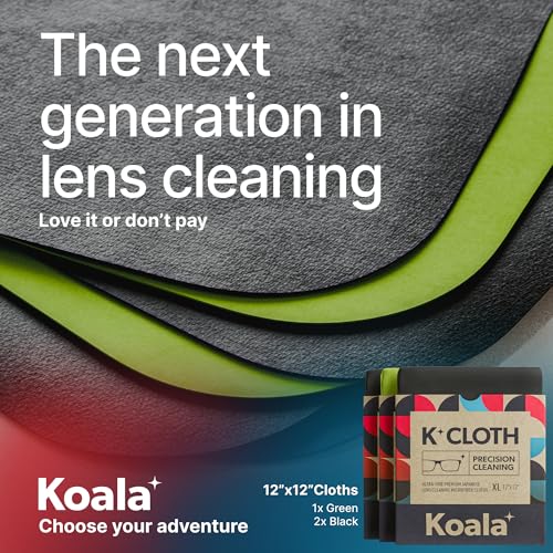 Koala Lens Cleaning Cloth | Japanese Microfiber | Glasses Cleaning Cloths | Eyeglass Lens Cleaner | Eyeglasses, Camera, VR/AR Headset, and Screen Cleaner | Black & Green (Pack of 3) - color: Black / Green, size: 3 Pack (XL)