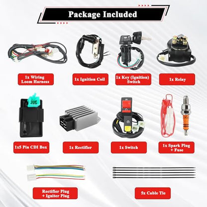 50cc Dirt Bike Wiring Harness Complete Kit with Half Wave Regulator A7TJC Spark Plug for 49cc 50cc 70cc 90cc 110cc 125cc Chinese Dirt Pit Bike with 4-Stroke Engine - style: ZMBWH004YBJ