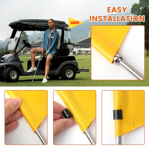 Golf Cart Flag Pole Reflective Safety Flag 8.6 x 11.8 Inches Yellow Triangular Flag with 9.8 inches Pole and 8mm Buckle - color: Yellow
