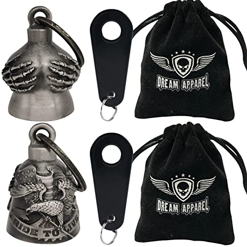 Dream Apparel 2 Pack Motorcycle Bells Guardian Angel for Biker Rider Men Women Ride Riding with Hangers, Drive Away Gremlins - color: Handful + Ride to Live