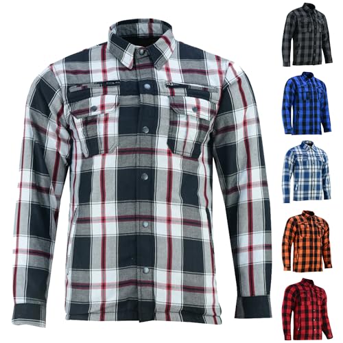 Daniel Smart Men's Motorcycle Shirt Plaid Biker Flannel Jacket Removable Sporty Armored, Zipper Closure & Water Resistant - color: Checked, size: Small