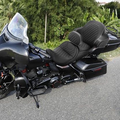 Hammock Drive Seat fit for Harley Touring Road King Street Glide Road Glide Electra Glide 2014-2023 Motorcycle Passenger Rider Seat Cushion - color: A Style White