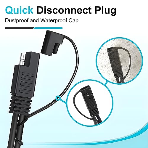 BESULEN 18AWG Battery Connector Cable, SAE Quick Disconnect Plug to O Ring Terminal Harness With 10A Protection Fuse, Extension Cable for Motorcycle Car