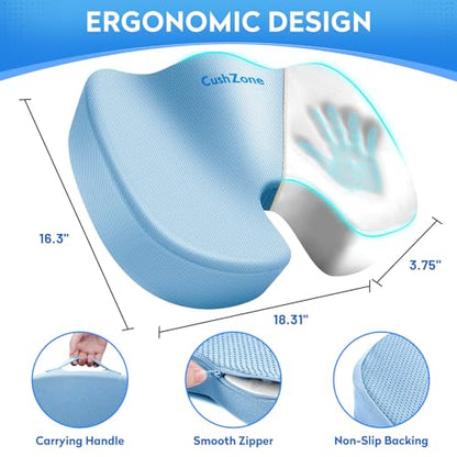 CushZone Seat Cushion, Office Chair Cushions, Car Seat Cushion, Non-Slip Sciatica & Back Coccyx Tailbone Pain Relief Chair Pad, Memory Foamr (Large,Light Blue) - color: Light Blue, size: X-Large