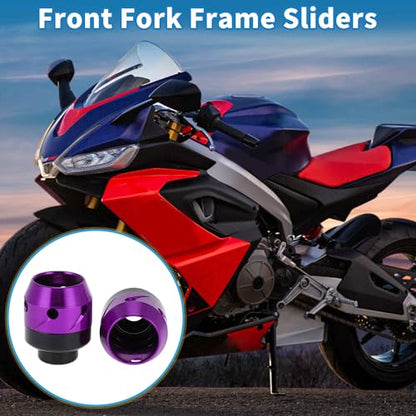 Motorcycle Front Fork Frame Sliders Falling Protection Wheel Crash Protector Scooter Moped Aluminum Alloy Purple 2 Pcs - color: Purple