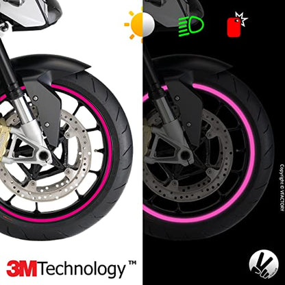 VFLUO - Motorcycle Reflective Wheel Stripes kit, 1 Wheel Rim Stickers Pack, 3M Technology™ - High lateral Visibility, Discreet and Design, Easy Installation