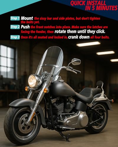 YHMOTO Chop Short Height Passenger Backrest Sissy Bar Fit 200mm Fender Compatible with 2006-2017 Harley Softail Fat Boy Night Train (Chrome)