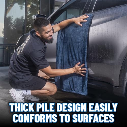 Chemical Guys Megalodon Microfiber Drying Towel with Twisted Loop Technology, Super Plush Absorbent 24" x 36" Microfiber Towel for Cars, Trucks, SUVs, RVs, and More, Extra Large Dark Blue Drying Cloth - style: 24" x 36"