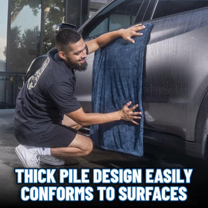 Chemical Guys Megalodon Microfiber Drying Towel with Twisted Loop Technology, Super Plush Absorbent 24" x 36" Microfiber Towel for Cars, Trucks, SUVs, RVs, and More, Extra Large Dark Blue Drying Cloth - style: 24" x 36"