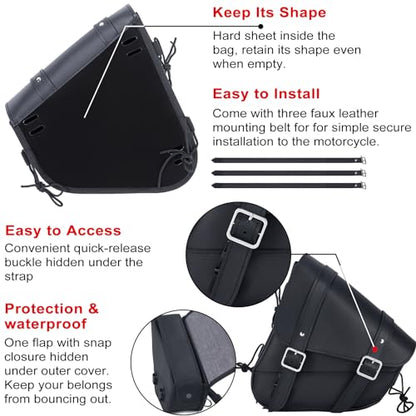 Dream Apparel Motorcycle Swingarm Bag with Black Synthetic Leather, Swing Arm Bag Motorcycle Saddlebag Left Side Tool Bag Fit for Softail/Triangulated Swingarm Models Dyna Low Rider Fat Bob - color: 02-Black Synthetic Leather