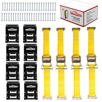 Vehicle Wheel Chock Tie Down kit 4500lb Break Strength-4 Pack 2" x9' E Track Straps-Ultimate Heavy Duty Trailer Tire Strap System for ATV,UTV,Lawn Mower - style: 4-Wheel Chock Set