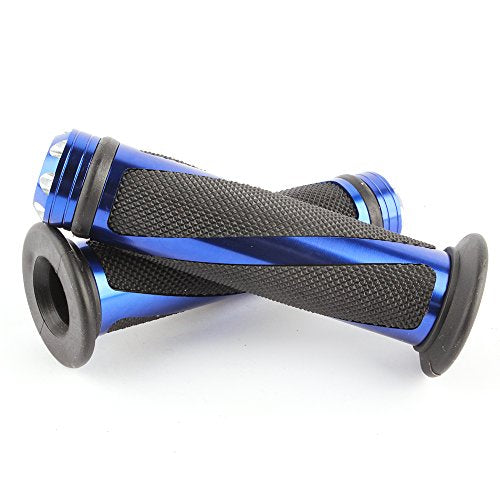 Pair of 7/8" 22mm Motorcycle CNC Aluminum Rubber Gel Hand Grips Handlebar for Sports Bike Chopper Cruiser Bike - color: Blue with Bar End