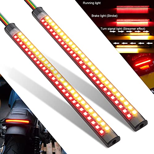 2Pcs 7.5 inch Motorcycle LED Tail Light Strips 54 LEDs Red Brake Tail Light Stop Tail Lihgt Amber Turn signal Light Multifunction Waterproof Flextible LED Strips for Motorcycle ATV. - color: Red/Amber