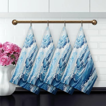 Ocean Waves Kitchen Towels Set of 2 Summer Sea Dish Towels Bar Absorbent Cleaning Tea Towel for Home Dining Restaurants - color: Blue
