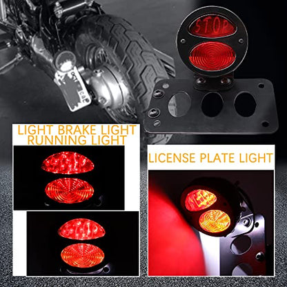 Rich Choices Motorcycle Tail Lights with Side License Plate Bracket Brake Lights Integrated Stop Light Waterproof Aluminum Universal 12V for Sportster 883 1200 Cruiser Bobber Chopper - color: Black#4