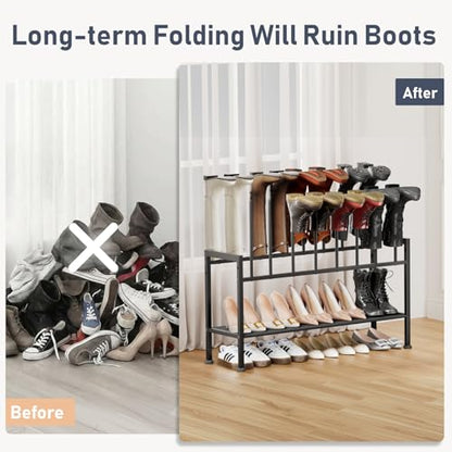 DIMJ Boot Rack 3-Tier - Black Metal Boot Storage Rack for Tall Boots Organizer Tall Boots, Multiuse Shoe Rack for Boots, Sneakers, High-Heel, Entryway, Fit for 8 Pairs, Black - size: 3-Tier - 8 Pairs
