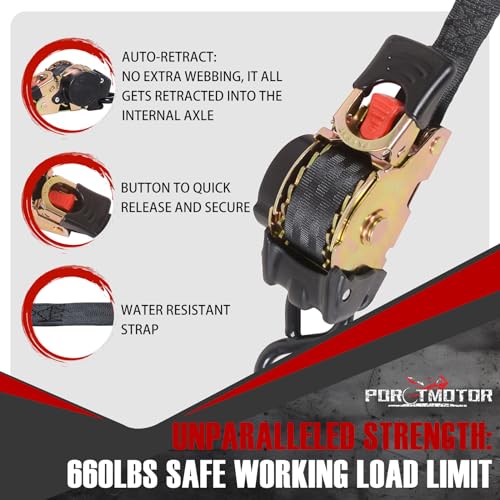 4 Pack Retractable Ratchet Straps (1" × 10'), 1500LBS Break Strength Ratchet Tie Down Straps Heavy Duty Auto Retracting Ratchet Straps for Motorcycle, Trailers, Boats, ATVs, UTVs - style: 1in x 10ft (Pack of 4)