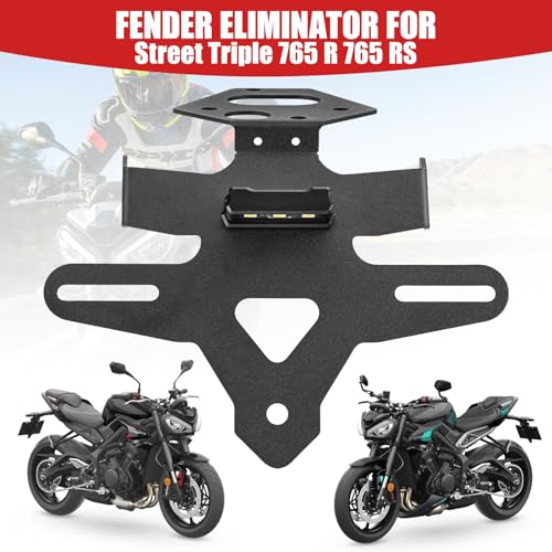 Motorcycle License Plate Bracket for Street Triple 765 R 765 RS 2020 2021 2022 2023 2024 2025 2026, Fender Eliminator With LED Light, Motorcycle Tail Tidy License Plate Holder Mount