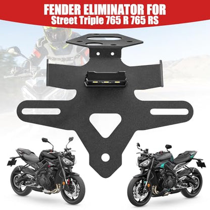 Motorcycle License Plate Bracket for Street Triple 765 R 765 RS 2020 2021 2022 2023 2024 2025 2026, Fender Eliminator With LED Light, Motorcycle Tail Tidy License Plate Holder Mount