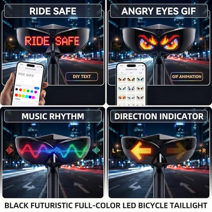 Programmable Bike Tail Light with Automatic Brake Sensing, Flashing Warning & Smart App Control, Waterproof Rechargeable LED Lights for Bicycle and Motorcycle Helmet