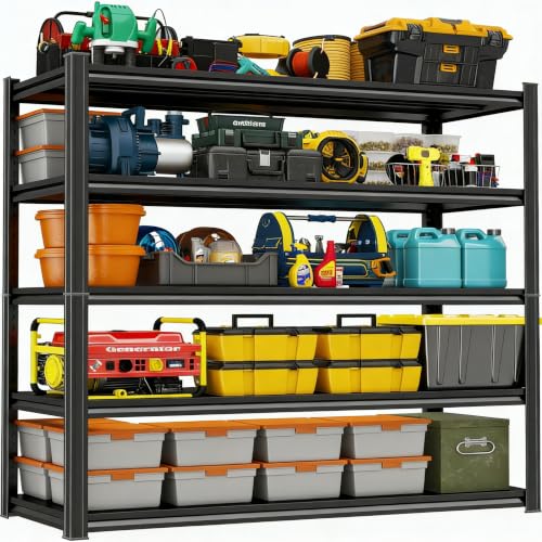 Metal Garage Shelving 5 Tier, Heavy Duty Garage Storage Shelves, Adjustable Steel Shelving Unit, Deep Metal Storage Rack for Garage Warehouse Workshop, Black, 39" W x 20" D x 63" H - size: 5TIER-39"W X 20"D X 63"H
