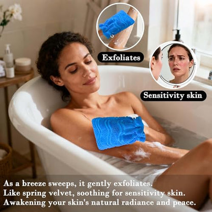 VOOVA & MOVAS 6-Pack Shower Wash Cloth, 100% Cotton Soft Absorbent Bath Mitts with Hanging Loop, 8.3x6.3 Inch European Style Bathing Gloves for Body & Spa, Jacquard Blue Wave - color: Jacquard-blue Wave