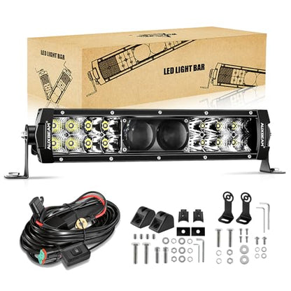 Auxbeam 12 Inch LED Light Bar, 100W 12000LM Spot Flood Combo Off Road Driving Lights, 5D-PRO Series Waterproof Dual Row Driving Work Lamp Lights with Wiring Harness for Cars Trucks Jeep ATV UTV Boats - size: 12" 100W