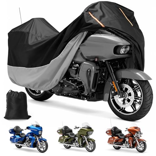 Outdoor Waterproof Motorcycle Cover 420D Oxford with Side Top Box Compatible with Harley Davidson Touring Ultra Limited Street Glide Road Glide Electra Glide (116" x 47" x 53") (Gray) - color: Gray