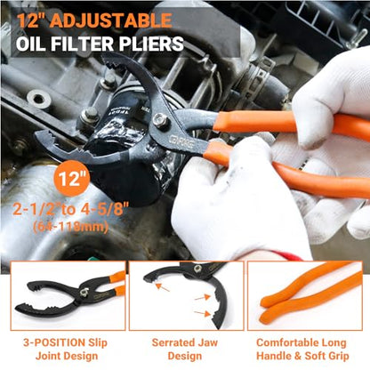 5-PC Swivel Oil Filter Wrench Set with Cover 2-3/4" to 5-1/4" and 2-1/2"to 4-5/8 (64-118mm) Adjustable Oil Filter Plier, Car Oil Filter Removal Tool, Durable & Easy Operation - size: 5-Piece Set (2-1/2" - 5-1/4")
