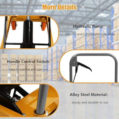 330lbs Capacity Hydraulic Scissor Lift Table with Locking 4 Wheels, Single Scissor Hydraulic Lift Table, Stable Motorcycle Scissor Jack Stand with 51in Max. Lift Height (45in Lift Height)