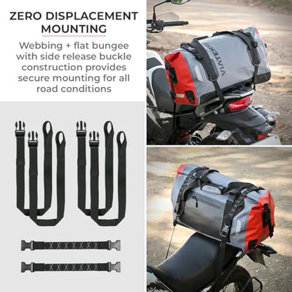 ViaTerra Waterproof Motorcycle Tail Bag 40L – Universal Fit Dry Bag for Rear Seat, No Rack Needed, Heavy Duty PVC Luggage for Touring, Camping & Adventure Riding - size: 40L