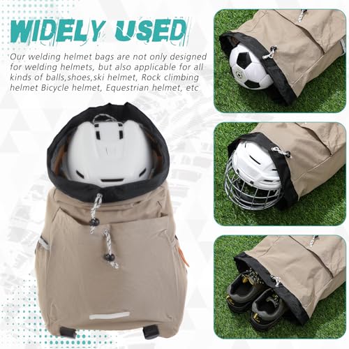 Aliceset Helmet Backpacks Welding, Waterproof Motorcycle Helmet Bag with Drawstring, Adjustable Shoulder Straps Pocket, Nylon, Large Capacity, Gift for Electrician Welder School Students(Khaki) - color: Khaki