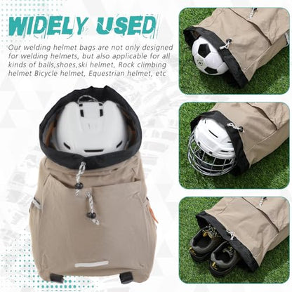 Aliceset Helmet Backpacks Welding, Waterproof Motorcycle Helmet Bag with Drawstring, Adjustable Shoulder Straps Pocket, Nylon, Large Capacity, Gift for Electrician Welder School Students(Khaki) - color: Khaki