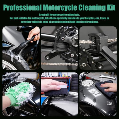 13PCS Motorcycle Cleaning Kit, Motorcycle Detailing Kit Overall Cleaner Tools Car Washing Brush Rims Cleaning Kit Chain Tire Wheel Brush Set Chain Tire for Car Bike Motorbike (Green)